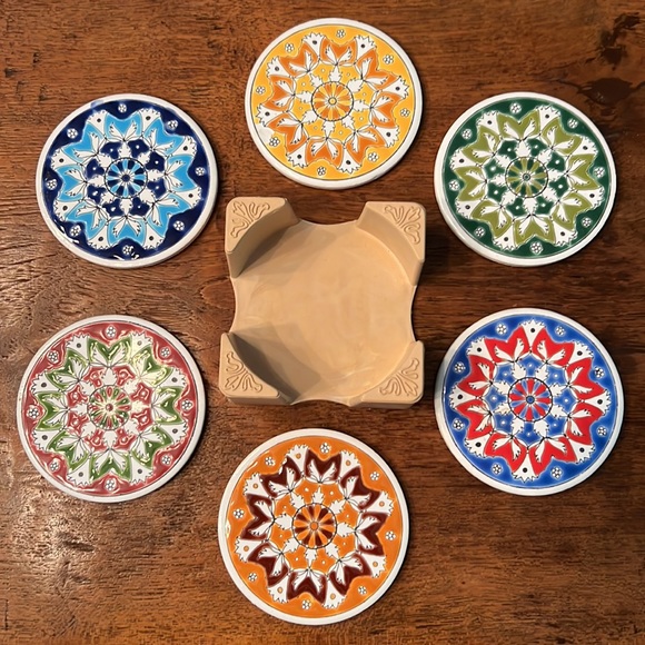6 Ceramic Tile Coasters Hand Made in Greece - Picture 8 of 8